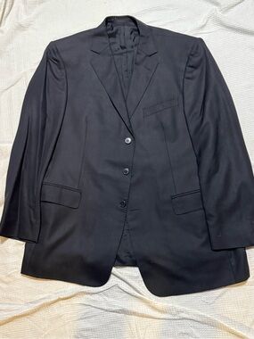 Zegna Men's Classic Black Single-Breasted Blazer wool and silk 44R